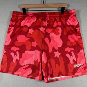 Winsome Mens Red Camo Mesh Basketball Shorts Star Print Size 36 Waist‎ 7 Inseam